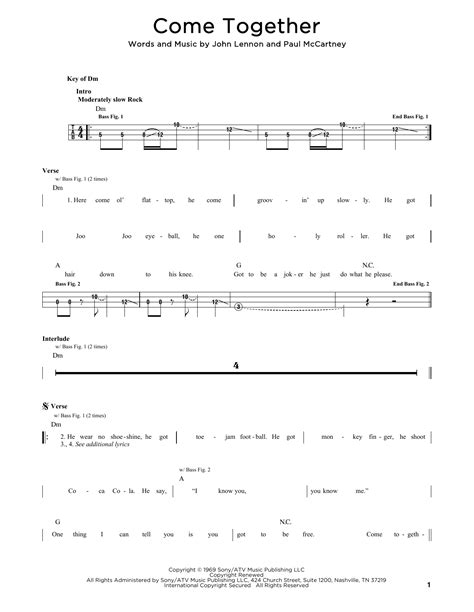 Come Together By The Beatles Easy Bass Tab Guitar Instructor