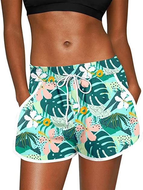 For G And Pl Women Summer Floral Beach Boardshorts With Pockets Swim Trunks Bathing Suit