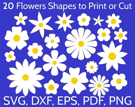 20 SVG Flowers Shapes to Print or Cut with Cricut & Silhouette. Simple