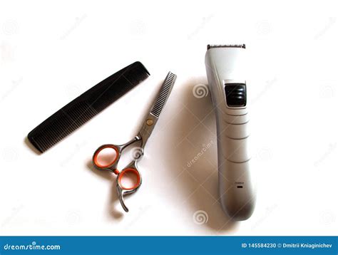 Hair Clipper Comb And Scissors On White Background Image Stock Photo