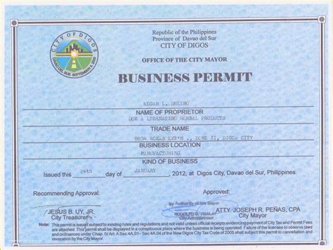 Free Business License Template Printable Templates
