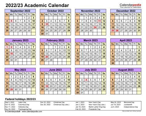 Academic Calendars 20222023 Free Printable Pdf Templates