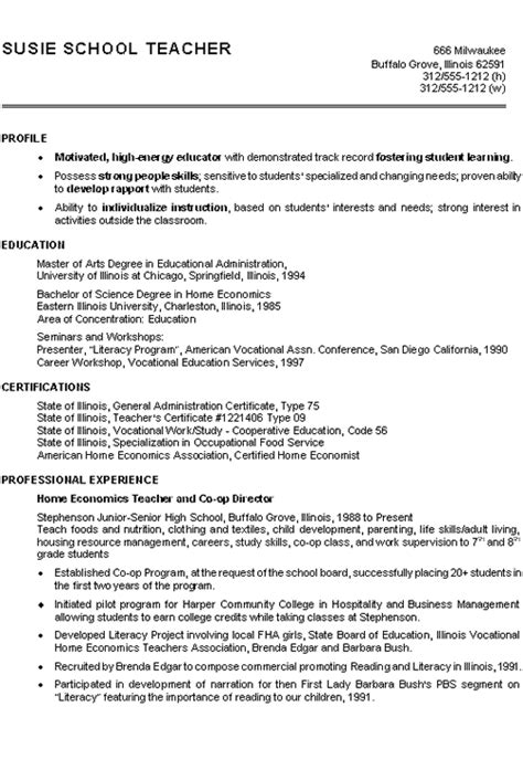 Home Economics Teacher Resume Example