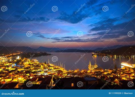 Greek Islands At Night Stock Image Image Of Lights Port 11199559
