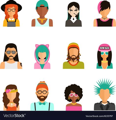 Subculture People Portraits Set Royalty Free Vector Image