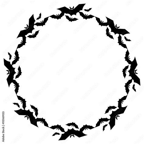 Round Frame With Silhouettes Of Flying Bats Original Background For