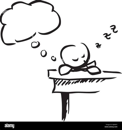 Stickman Sleeping On A Desk With A Dream Cloud Stock Vector Image And Art