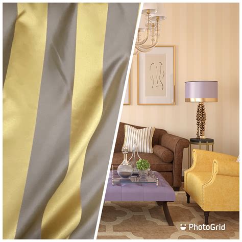 New Designer Striped Upholstery And Drapery Fabric Gold And Gray