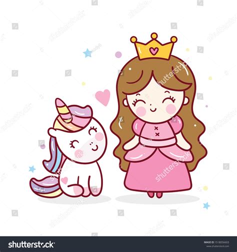 Vektor Stok Cute Unicorn Princess Vector Kawaii Girl Tanpa Royalti