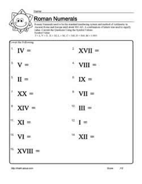 Roman Numerals Worksheet Grade 4