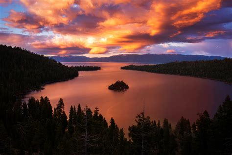 Emerald Bay Fire Lake Tahoe Sunset Print By Brad Scott