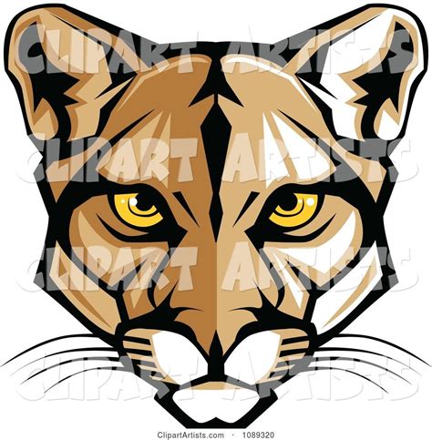 Cougar Mascot Face With Yellow Eyes Clipart By Chromaco