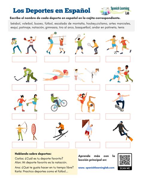 Los Deportes En Español Ejercicios En Pdf Spanishlearninglab