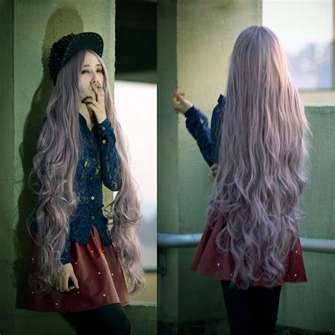 Wavy Super Long Wigs For Women Cosplay Curly Lavender Hair