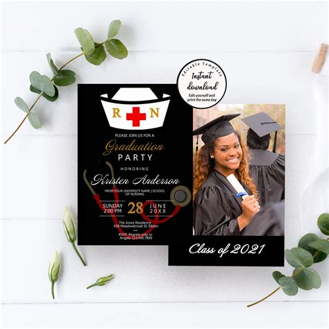 Editable Nurse Graduation Invitation Template Rn Graduation Etsy