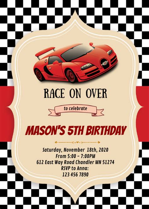 Race Car Birthday Party Invitation Template Postermywall