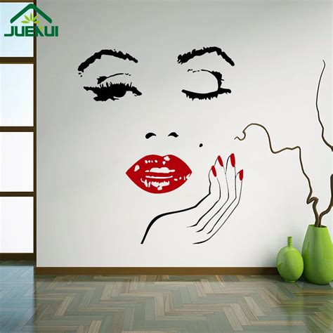 Sexy Star Marilyn Monroe Wall Sticker Girls Face With Red Lip And Nail