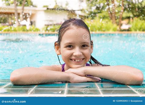 cute smiling preteen girl at swimming pool edge travel vacation stock image image of travel