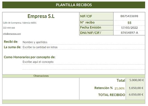 ᐉ ᐉ Plantilla Excel Recibo 2022 Todo Plantillas Excel