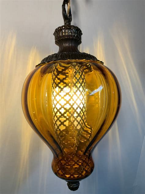 Amber Glass Vintage Hanging Swag Lamp Light Etsy