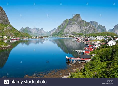 Scenic Village Of Reine Lofoten Islands Norway Stock