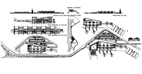 Domestic Airport Building Elevation Section And Floor Plan Cad Drawing