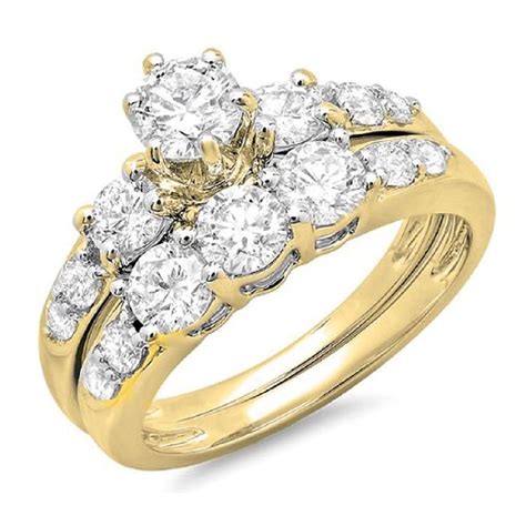 The warmth of a yellow gold engagement ring is elegant and timeless. 2.00 Carat (ctw) 14k Gold Round Diamond Ladies 3 Stone ...