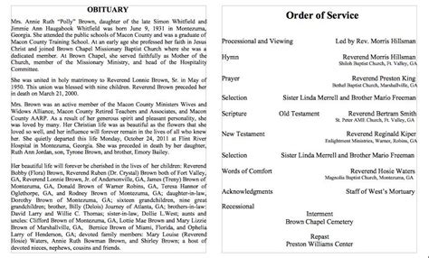 obituary templates  samples  template