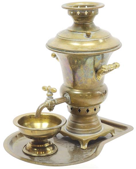 Lot 8in Vintage Russian Brass Samovar W Bowl And Tray