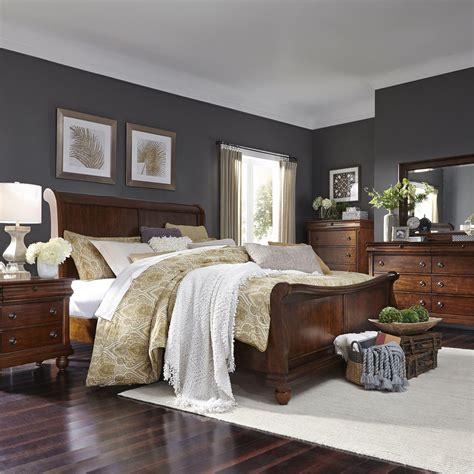 Cherry Finish Queen Sleigh Bed Set Rustic Traditions Br Liberty Furniture Buy Online On