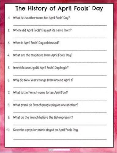 History Of April Fools Day Reading Comprehension Worksheets Reading