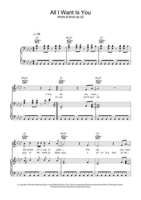 All I Want Is You Sheet Music U Piano Vocal Guitar Chords