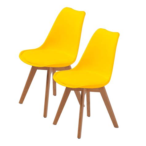 2x Padded Seat Dining Chair Yellow La Bella