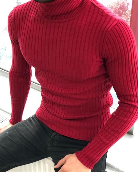 Buy Red Slim Fit Turtleneck Sweater By With Free Shipping