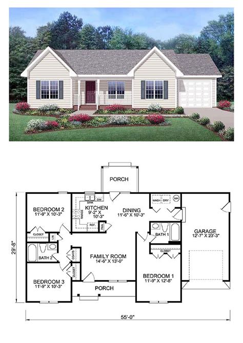 Ranch Style House Plan 45515 With 3 Bed 2 Bath 1 Car Garage Ranch