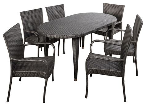 Gdf Studio 7 Piece Sola Outdoor Gray Wicker Oval Dining Set With