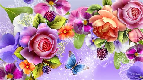 Colorful Flowers And Butterfly Vector Abstract Art Images
