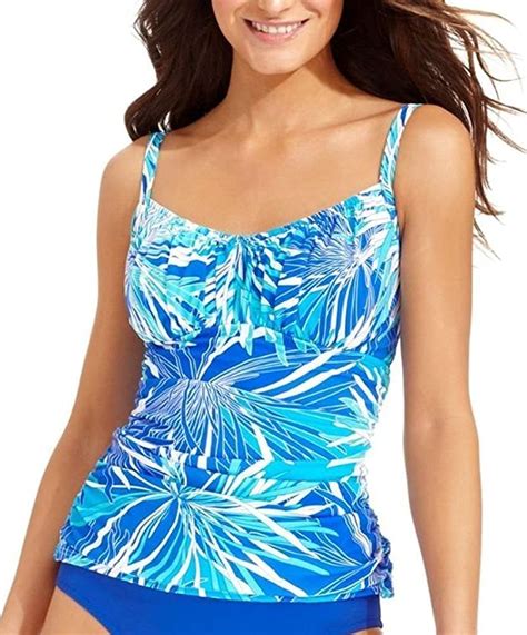 Amazon Com Swim Solutions Printed Underwire Tankini Top Blue Clothing