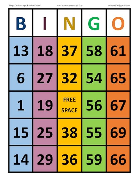 Large Print Color Coded Bingo Cards Ph