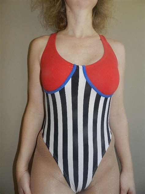 vtg 80s high cut spandex leotard stripes bodysuit thong workout dance exercise ebay