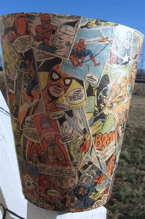Super Hero Trash Can Made From Decoupaged Comic Book Strips Comic