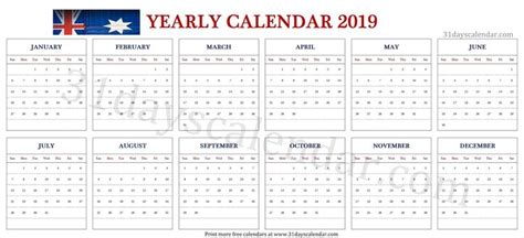 2019 Calendar Australia Printable Calendar 2019 Calendar Calendar