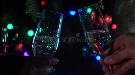 Celebration With Two Clinking Champagne Glasses Slow Motion Close Up Stock Footage Video Of