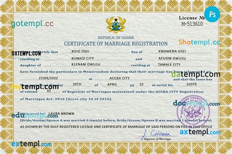 Ghana Marriage Certificate Psd Template Fully Editable