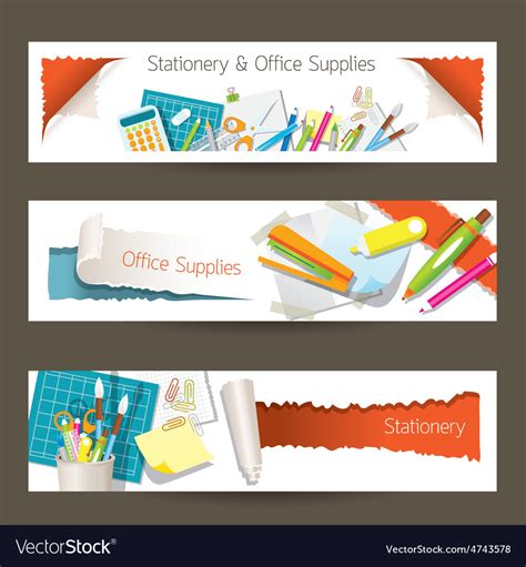 Office And Stationery Supplies Objects Banner Vector Image