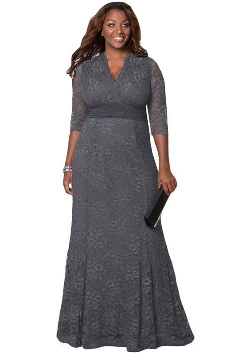 Grey Plus Size Lace Formal Evening Dresses Plus Size Evening Gown