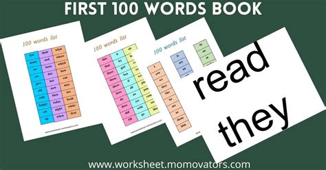 First 100 Words Book Worksheets Pdf
