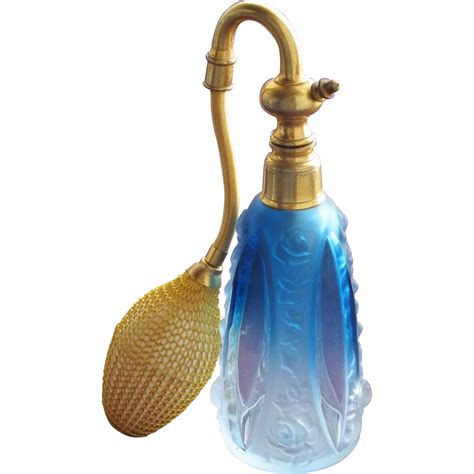 Crystal French Perfume Bottle Atomizer With Roses And Fade To Blue From