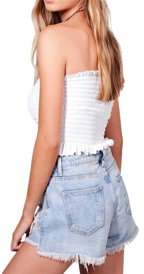 new women s sheering boob tube bandeau shirred crop vest tops 8 14 ebay