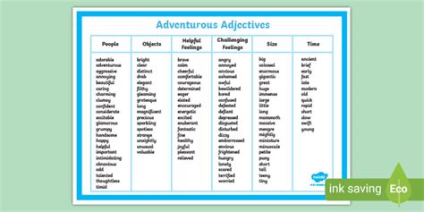 Adventurous Adjective Word Mat Ages 7 9 Twinkl